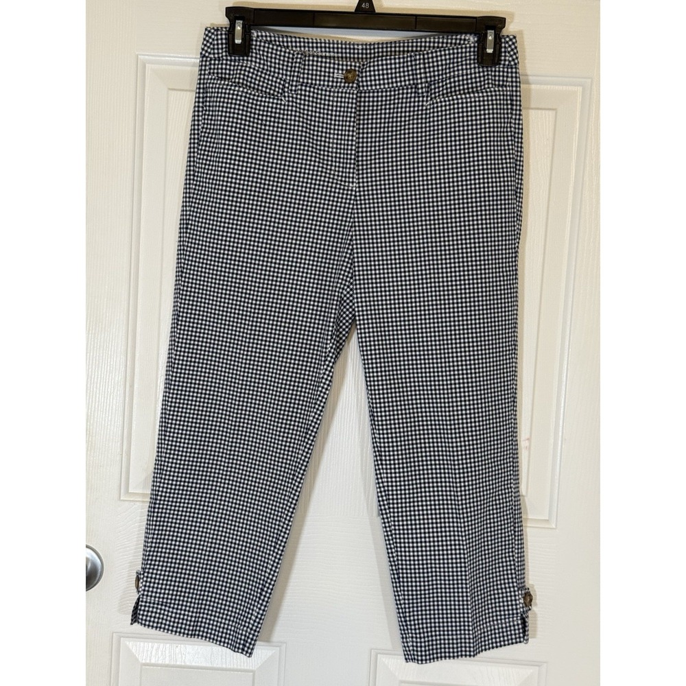 Talbots Perfect Skimmer Navy Blue White Gingham Checked Capri Pants Preppy Sz 4
